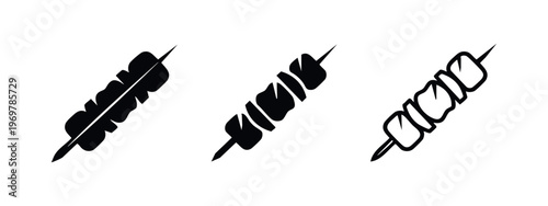 Kebab Skewer Icons - Solid, Cut-Out, and Outline Styles for Grilled Meat and Vegetables