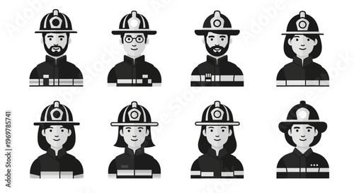 Firefighters in uniform with helmets.