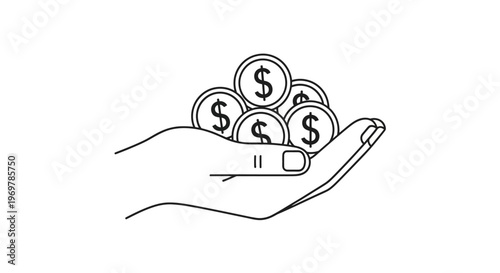 Hand holding dollar coins money.