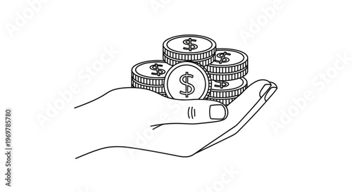 Hand holding stack of coins money.