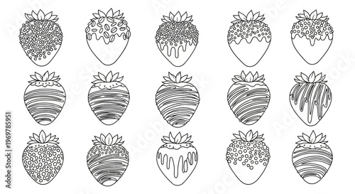 Variety of drawn strawberry illustrations.