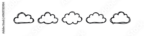 Hand-Drawn Doodle Cloud Icons Set. Sketchy Weather and Computing Symbols Collection