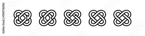 Modern Abstract Intertwined Loops and Knot Line Symbols Set: Connection, Infinity, and Cycle Concepts.