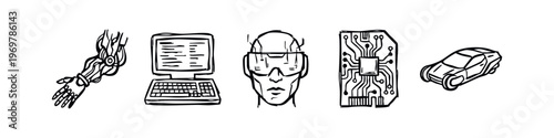 Hand-Drawn Technology, Computing, and Future Doodle Icons Set