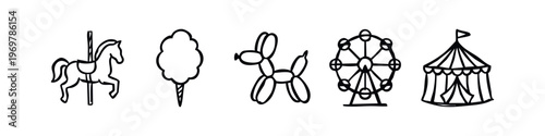 Hand-Drawn Carnival, Circus, and Amusement Park Doodle Icons Set