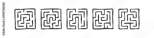 Hand Drawn Abstract Vertical Maze Patterns Doodles Set