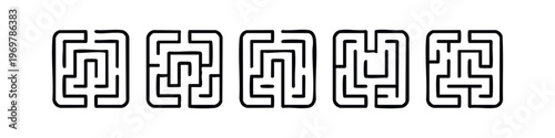 Abstract Square Maze Patterns Outline Icons Set