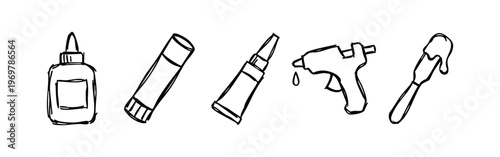 Hand Drawn Glue and Craft Tool Icons Set