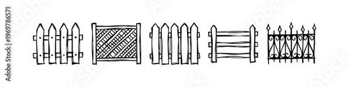 Hand Drawn Various Fence Types Icons Set