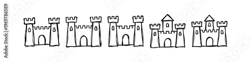 Hand Drawn Medieval Castle and Fortress Icons Set