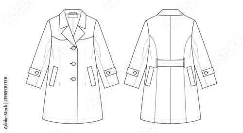 Women Trench Coat Outline Vector Illustration
