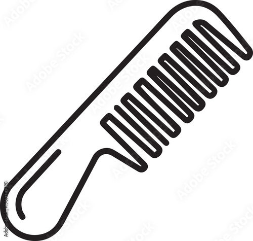 Simple illustration of a comb with a handle and teeth, perfect for various design needs related to grooming, hair care, and personal hygiene