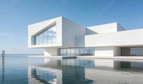 Minimalist White Architectural Design by Water