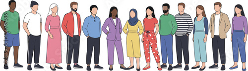 Vector illustration of diverse group of people in casual and formal clothing styles representing individuality and inclusion