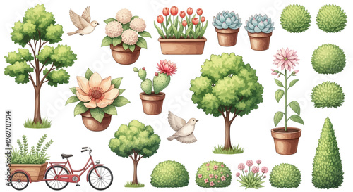 Festive Green and Gold Christmas Ornaments Set. Hand-Drawn Vintage Holiday Decoration Collection. Assorted Glass Baubles and Pinecone Illustrations