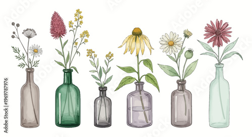 Festive Green and Gold Christmas Ornaments Set. Hand-Drawn Vintage Holiday Decoration Collection. Assorted Glass Baubles and Pinecone Illustrations