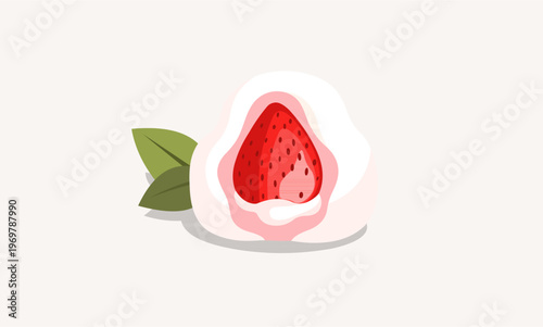 Ichigo Daifuku Illustration, Japanese Strawberry Mochi with Red Bean.