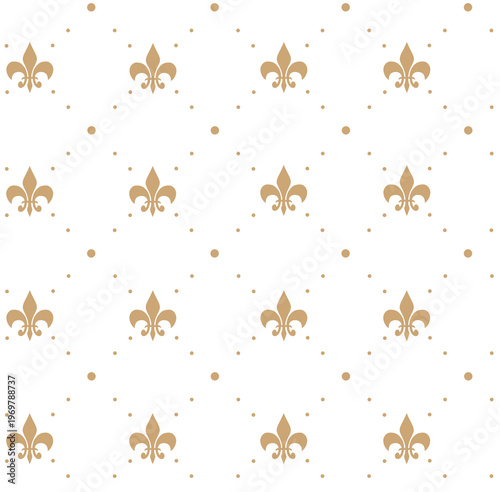 Classic seamless pattern with golden fleur-de-lis and dots