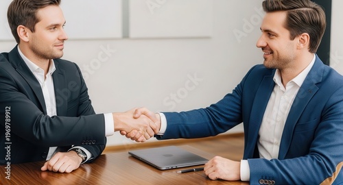 Businessmen Shaking Hands After Successful Deal in Modern Office Environment