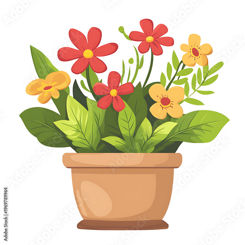 Whimsical Flower Pot Decoration Cartoon Illustration