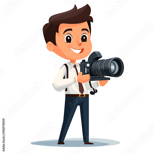 Professional Journalist Reporting Cartoon Vector Illustration