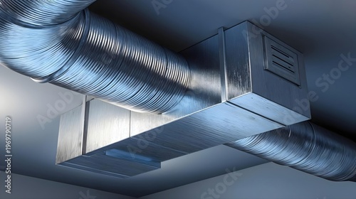 Système de ventilation moderne avec conduits métalliques dans plafond