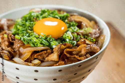 Japanese beef rice bowl with egg