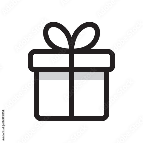 Outline present box with ribbon icon isolated flat style design.