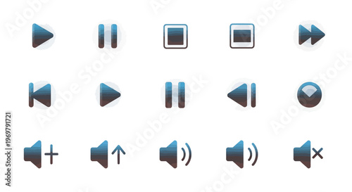 Multimedia player control icons set, audio and video