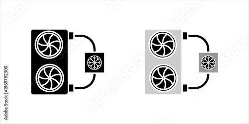 Outline icon set. illustration of air conditioning outdoor unit with fan elements representing HVAC system, cooling equipment, and climate control technology.
