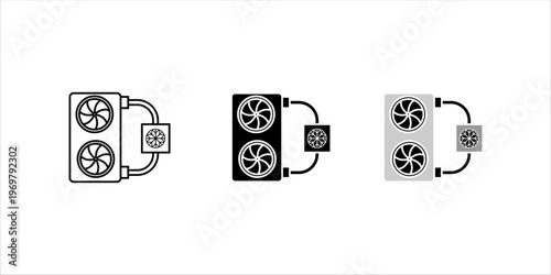 Outline icon set. illustration of air conditioning outdoor unit with fan elements representing HVAC system, cooling equipment, and climate control technology.