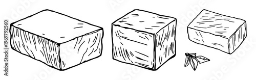 Pu-erh tea set with stacked brick shapes and simple line art design featuring Chinese, traditional, organic with beverage and healthy