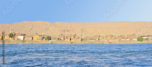 Panorama of the Nile River coast in southern Egypt