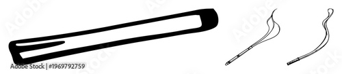 Incense stick set with single black line art figure showing smoke rising featuring spiritual, candle, ritual with illustrations and vector