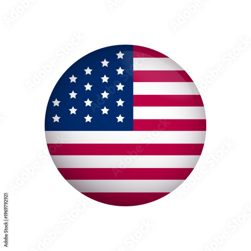 USA Flag 3D Glossy Sphere Icon Circular American Flag Button Vector Illustration