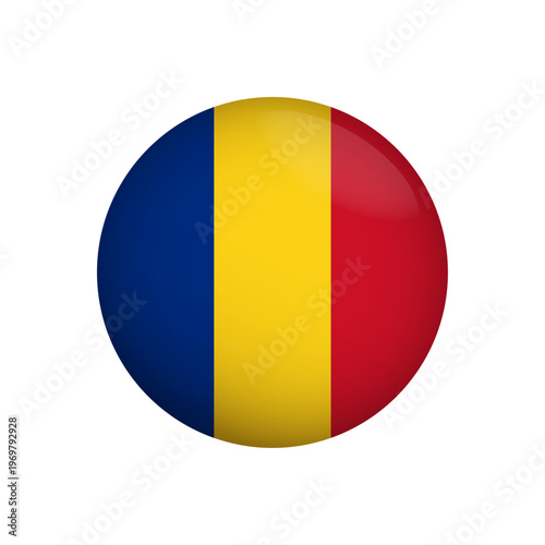Romania Flag 3D Glossy Sphere Icon Circular Romanian Flag Button Vector Illustration
