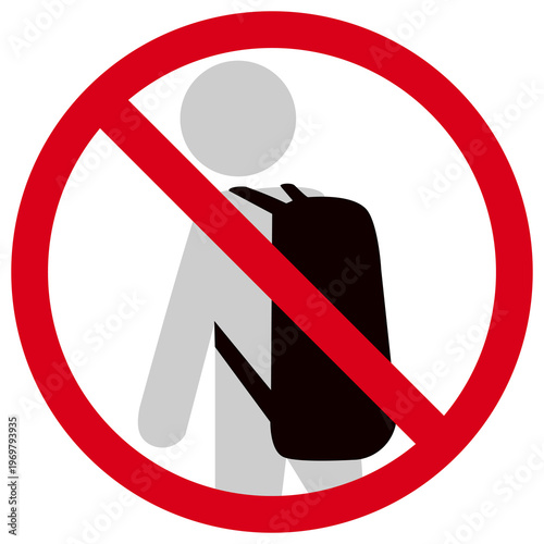 No entry with a backpack here sign, red prohibition symbol