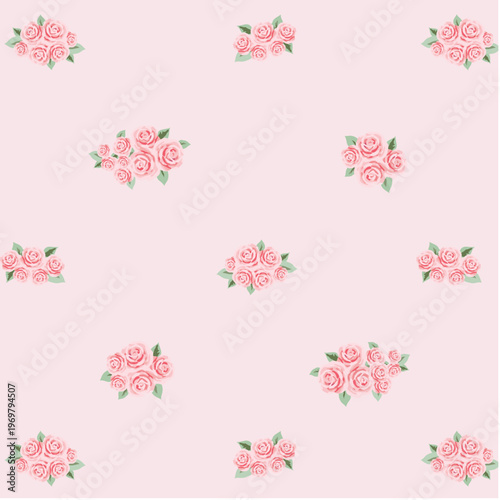 Soft Pink Ditsy Rose Seamless Pattern with Tiny Romantic Floral Bouquets for Shabby Chic Textile Wallpaper and Nursery Design