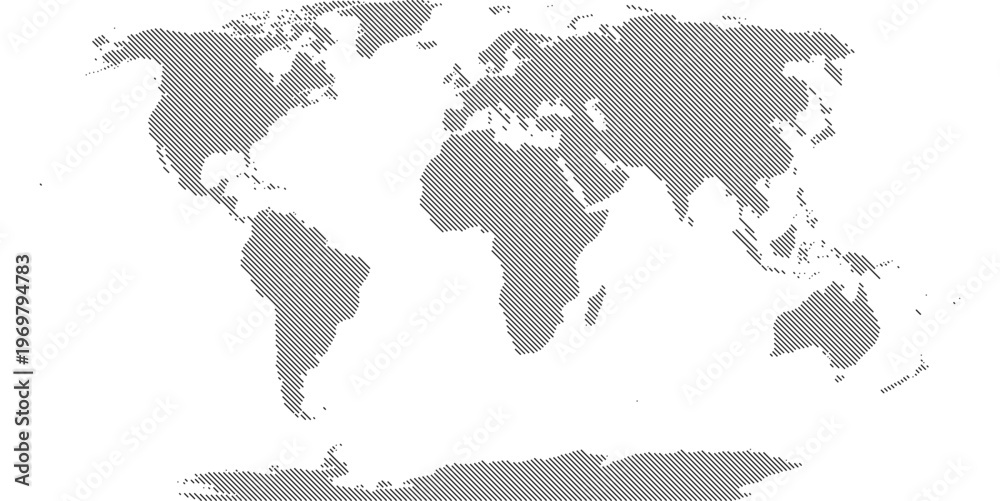 Obraz premium World map made of pixel squares: global geography, digital grid, vector illustration, isolated.