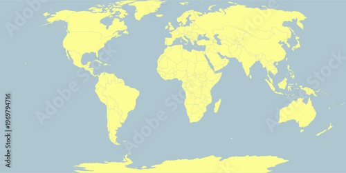 Political world map: detailed country borders, minimalist vector illustration, isolated on white background