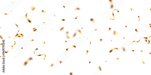 The background is adorned with bright gold confetti, perfect for celebrations. A beautiful festive decoration vector illustration.