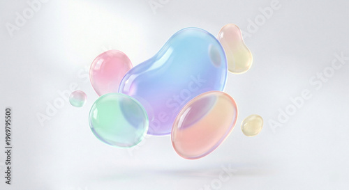 Photos Abstract 3D Iridescent Liquid Blobs with Soft Glassmorphism Effect