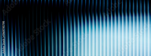 Glass fractal design with neon blue gradient and geometric stripes pattern. Vertical ribbed texture with prismatic light effect, abstract vector background. Fluorescent technological banner