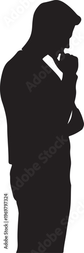 Businessman silhouette, thinking man icon, black profile, contemplative person