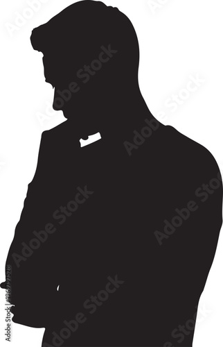 Black silhouette, man standing, arms crossed, side view, isolated