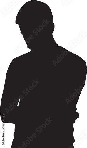 Black silhouette, male figure, standing man, arm crossed, vector icon