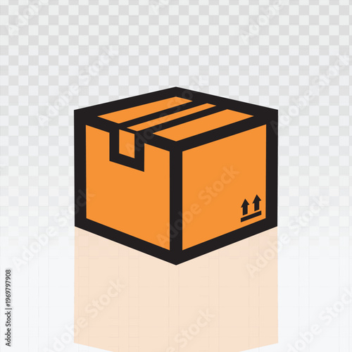 Professional flat vector icon of an orange cardboard delivery box with shipping symbols. This modern parcel design is ideal for e-commerce, logistics, courier services, and warehouse branding.