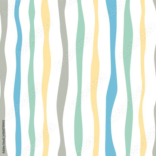 Striped doodle seamless pattern with grey, cyan, yellow and green stripes. Vector Isolated vector illustration eps 10