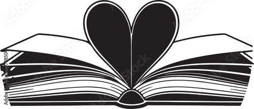 Open book with pages forming a heart shape, minimal vector design”