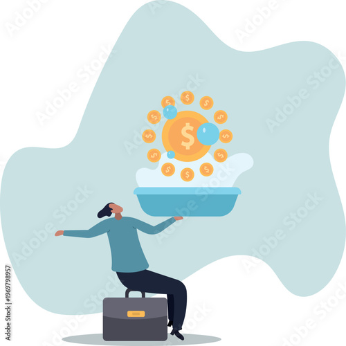 Money Laundering Metaphor Illustration with Businessman and Coins